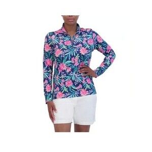 NWT Stella Parker Women's Quarter Zip Athletic Long Sleeve Shirt, Navy, Size S